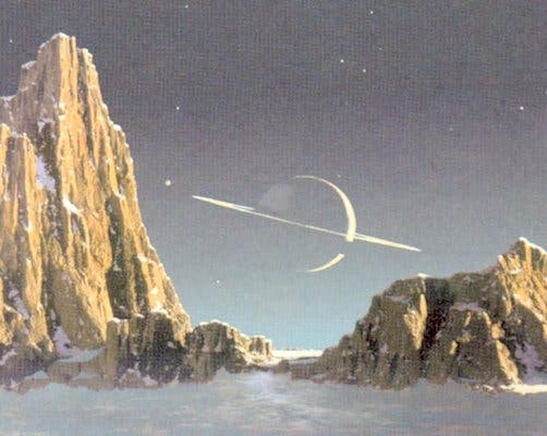 Illustration of a view from Titan