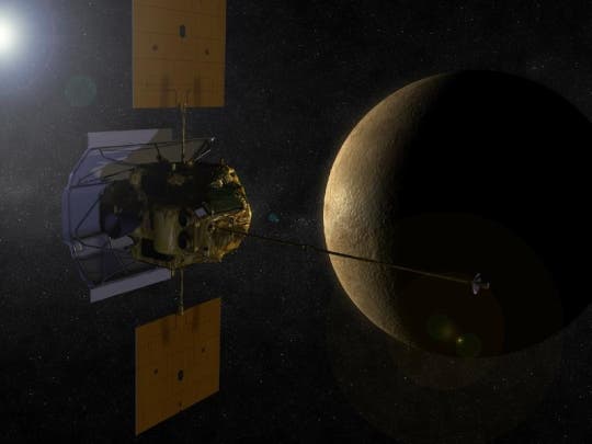 Messenger around Mercury. NASA artist's rendering.