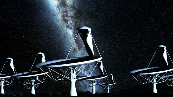 Artist impression of the countless radio dishes which are set to make up the Square Kilometer Array (SKA), planned to be the world's biggest and most sensitive telescope. (c) SPDO/TDP/DRAO/Swinburne Astronomy Productions