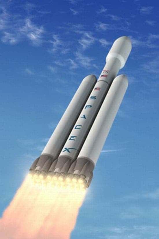 An artist's depiction of the Falcon Heavy rocket