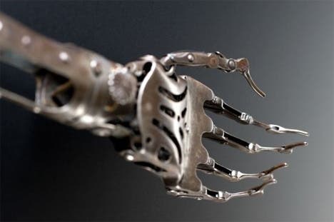This prosthetic victorian arm, made out of steel and brass, seems fit only ...