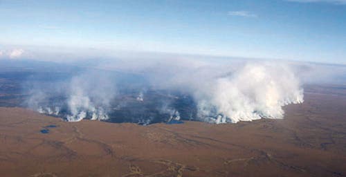 The 2007 Anaktuvuk River Fire burned more than 1,000 square kilometers of tundra on Alaska's North Slope. It was the largest fire in the region since 1950, when record-keeping began. (c) Bureau of Land Management
