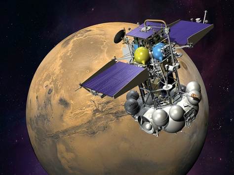 Artist impression of the Phobos-Grunt craft in orbit around Mars. Alas... 