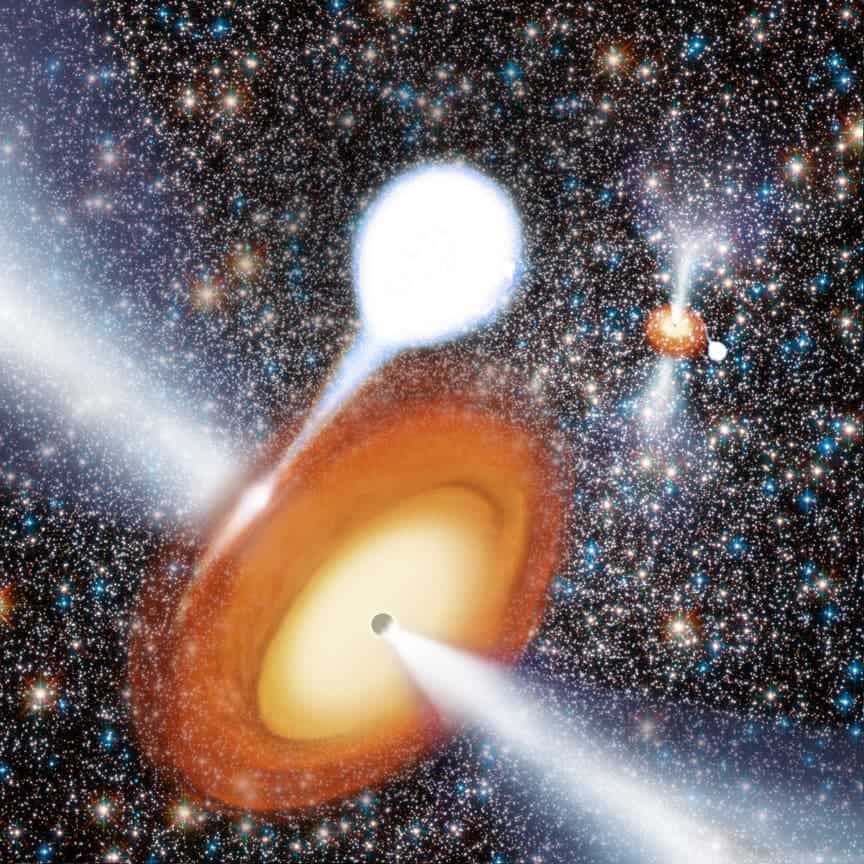 An artist's conception of a black hole in globular cluster. (c) NRAO/AUI/NSF