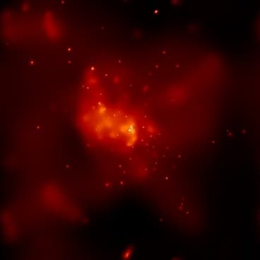 The region studied by Chandra. The bright point in the center is the burst caused by Sagittarius A*