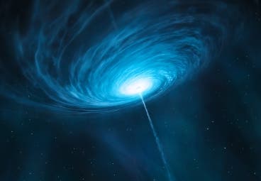 An artist’s rendering of the quasar 3C 279 (credit: European Southern Observatory)