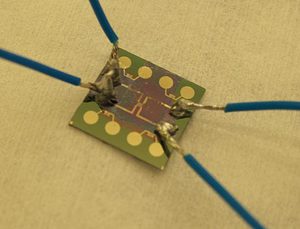 An electronic component where a graphene layer has been placed on the hotspots (credit: Chalmers University of Technology)