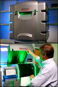 Above: "The Cube": Redox's 25kW PowerSERG system contains 32 solid oxide fuel cell stacks, which can be individually replaced. Although Redox is currently designing stationary generators, the technology could also be adapted for use in vehicles. Below: Materials Science & Engineering and Chemical & Biomolecular Engineering professor Eric Washsman opening The Cube to check its fuel cell stacks.