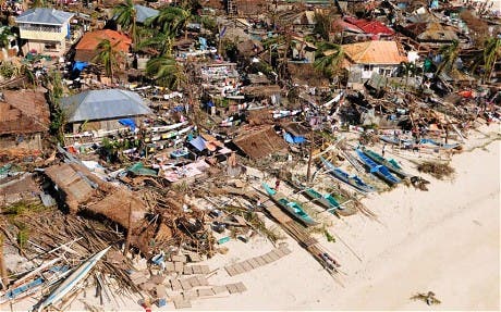An aerial shot shows devastation in the aftermath of Super Typhoon Haiyan that smashed into coastal communities in the central Philippines Photo: AFP
