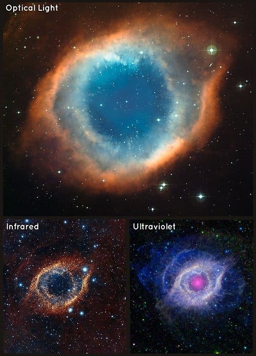 Image Credit: Optical: NASA, WIYN, NOAO, ESA, Hubble Helix Nebula Team, M. Meixner (STScI), & T. A. Rector (NRAO) Infrared: ESO/VISTA/J. Emerson ( Acknowledgment: Cambridge Astronomical Survey Unit) Ultraviolet: NASA/AP