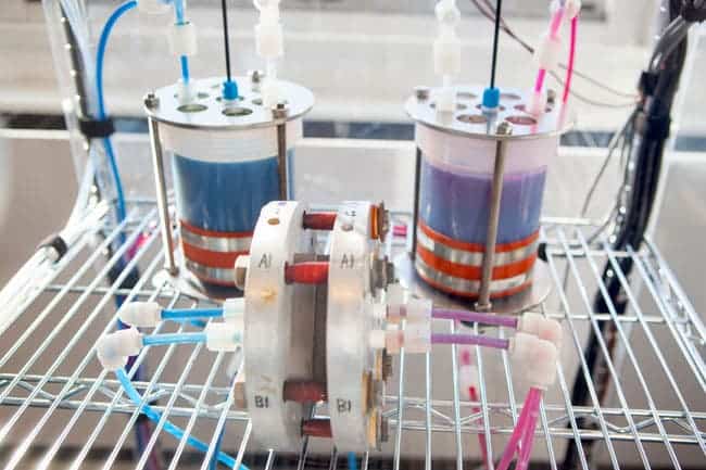 A prototype of the flow battery developed at Harvard. (c) Eliza Grinnell, SEAS Communications