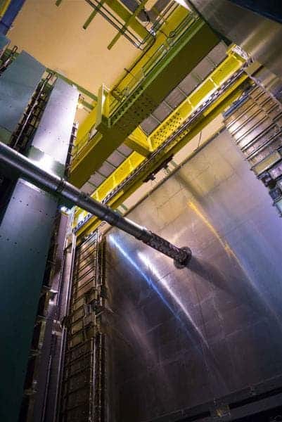 A view of the LHCb experiment at underground Point 8 on the Large Hadron Collider (LHC). The prominent tube is the LHC beam pipe, in which protons circulate at close to the speed of light (Image: Anna Pantelia/CERN)