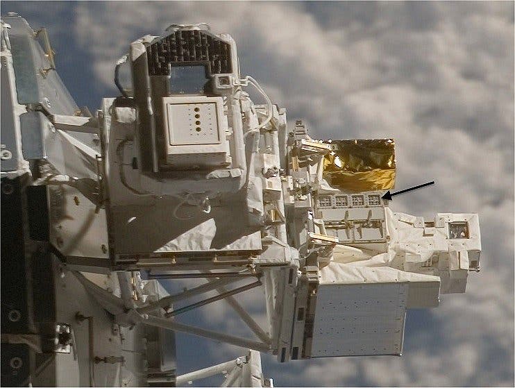 The European Technology Exposure Facility (EuTEF) attached to the Columbus module of the International Space Station during orbital flight. Image Credit:  DLR, Institute of Aerospace Medicine/Dr. Gerda Horneck