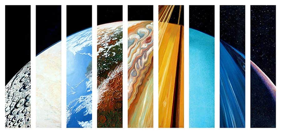 Planetary Suite by Steve Guildea; Oil on Canvas, 9 Panels 6'x13'3" (Collection of Merrimack College) 