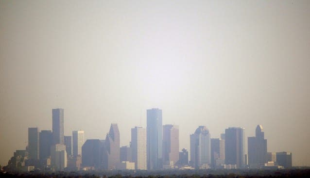 Downtown Houston in October, 2008. The city has severe smog issues and new research suggests that pollution from fracking contributes significantly to the problem.
CREDIT: AP/DAVID J. PHILLIP