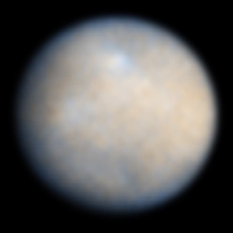 Ceres as seen by Hubble Space Telescope (ACS). The contrast has been enhanced to reveal surface details.