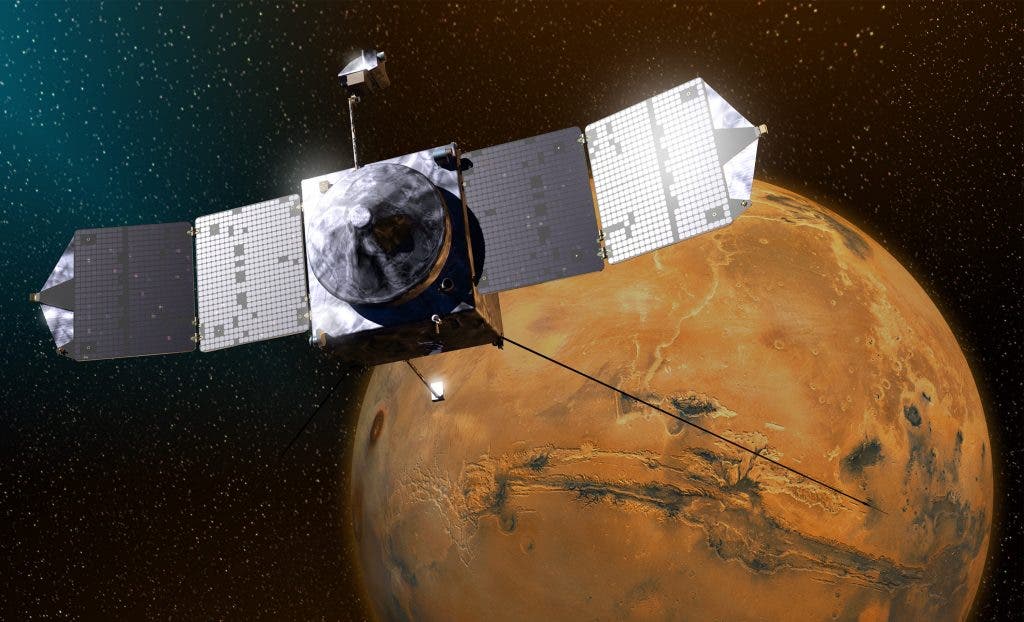 Artist impression of MAVEN spacecraft around MARS. Image: NASA