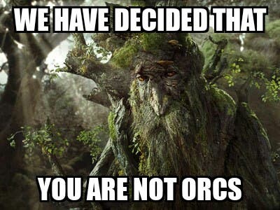 Hilarious, yet saddening: US Senators had to vote that climate change is real is, while arguably necessary, just as silly as Tolkien's Ents voting whether or not the hobbits are orcs.