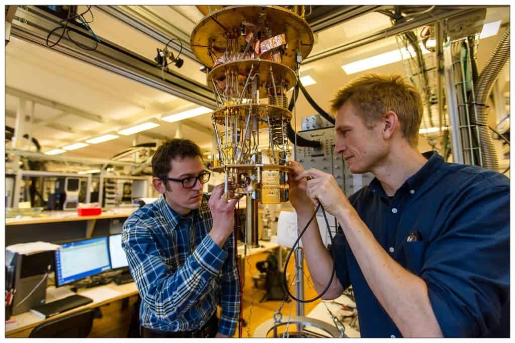 Thomas Sand Jespersen and Peter Krogstrup, here seen in the laboratorie at the Center for Quantum Devices, Niels Bohr Institute, where the research in nanowire crystals are taking place. The nanowire crystals may lie the foundation for future electronics, such as quantum computation and solar cells. Credit: University of Copenhaga