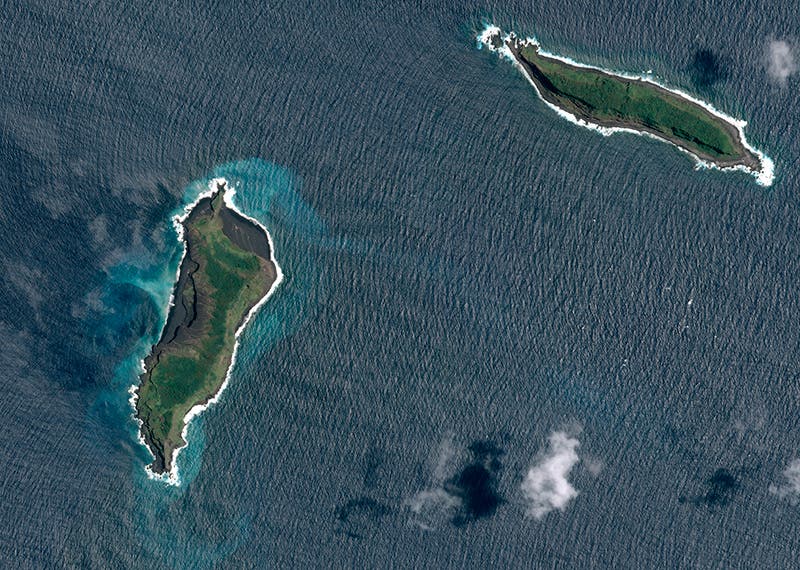 The Tonga archipelago before the new island was formed. Pleiades © CNES 2015