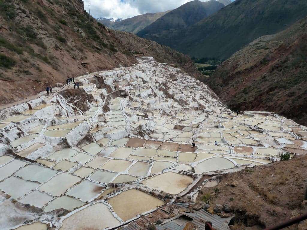 Ponds near Maras, Peru, fed from a mineral spring and used for salt production since the time of the Incas. Image via Wiki Commons.