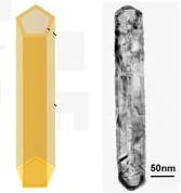 Gold nanotube schematic showing hollow interior (left) and transmission electron microscope image (right) (credit: Jeremy Freear/Advanced Functional Materials)