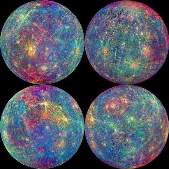 MASCS/MDIS color mosaics of Mercury. Image credit: NASA / Johns Hopkins University Applied Physics Laboratory / Carnegie Institution of Washington.