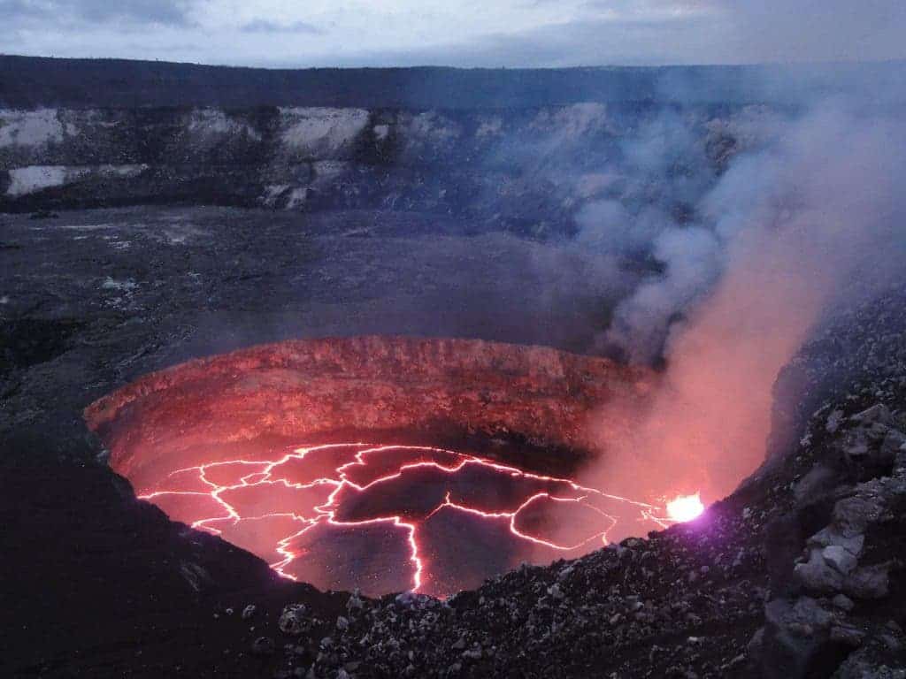The lava lake within Halema'uma'u Crater at the summit of Kīlauea on February 1, 2014. Image via Kilauea Military Camp.