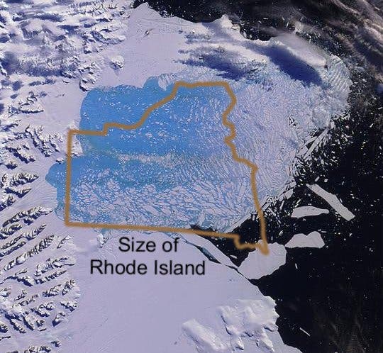 Larsen B is about as big as Rhode Island. Image via Wikipedia.