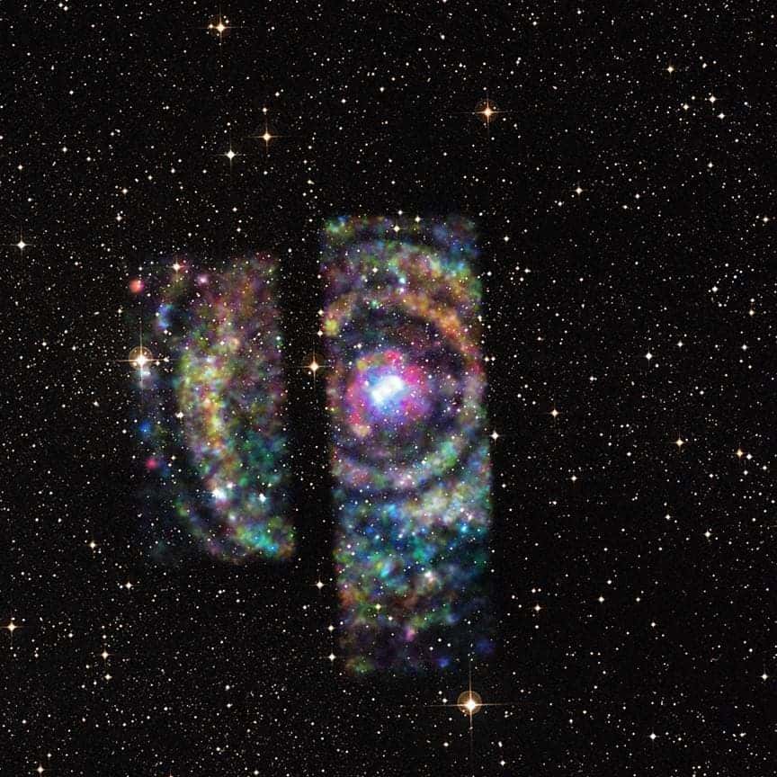 A light echo in X-rays detected by NASA’s Chandra X-ray Observatory has provided a rare opportunity to precisely measure the distance to an object on the other side of the Milky Way galaxy. The rings exceed the field-of-view of Chandra’s detectors, resulting in a partial image of X-ray data.
Credits: NASA/CXC/U. Wisconsin/S. Heinz