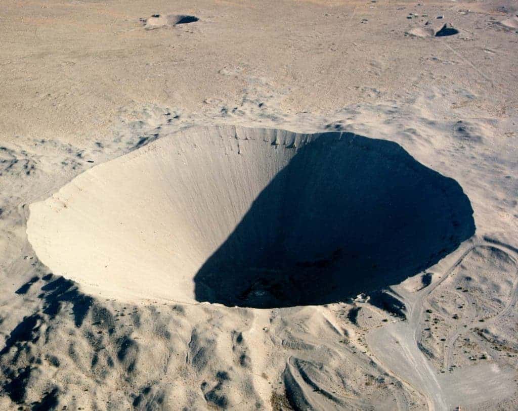 Recent aerial photo of the crater made in the wake of the nuclear blast.