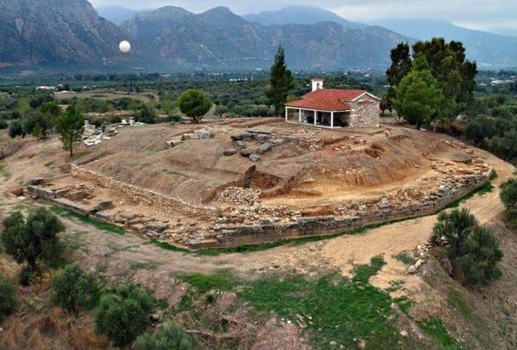 A handout photo released by the Greek Ministry of Culture on Tuesday shows the excavations site with remains of a palace of the Mycenaean period (17-16 century BC.), bearing important inscriptions in archaic Greek, discovered near Sparta in the Peloponnese region of Greece. 
Image credits: Greek Ministry of Culture