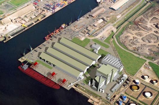 Artist's rendering of the biomass-fired power plant at Teesside.
Image via inhabitat