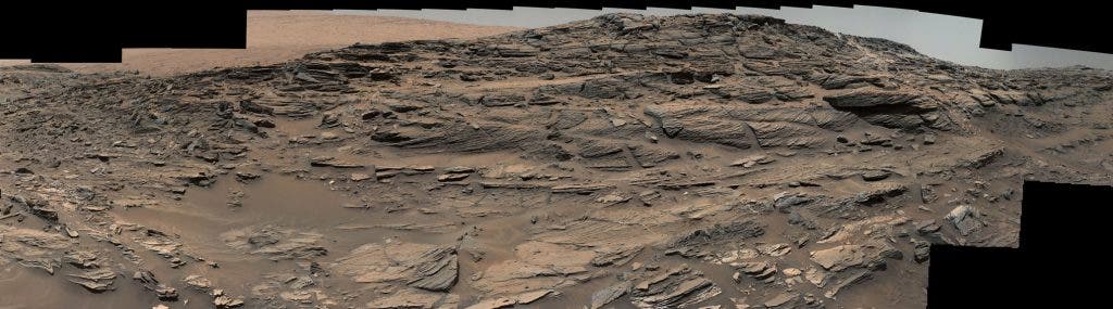 The panorama of Mars, build using pictures taken by the Curiosity rover.
Image via Nasa