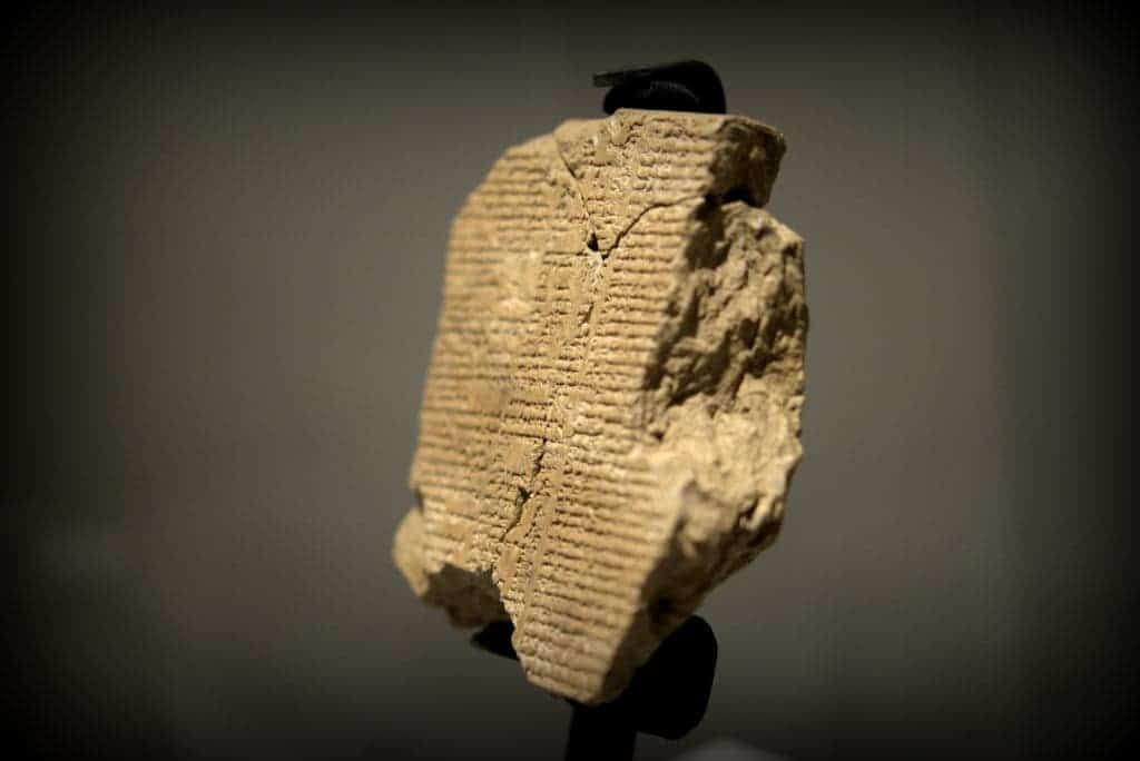 A newly discovered tablet V of the epic of Gilgamesh. The left half of the whole tablet has survived and is composed of 3 fragments, currently held at the Sulaymaniyah Museum, Iraq. 
Image credits to Osama S.M. Amin.