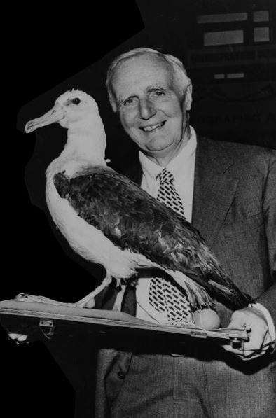 Bullard, receiving The Albatross Award, an ignoble geophysical prize. (By permission of Scripps Institution of Oceanography, UC San Diego.)