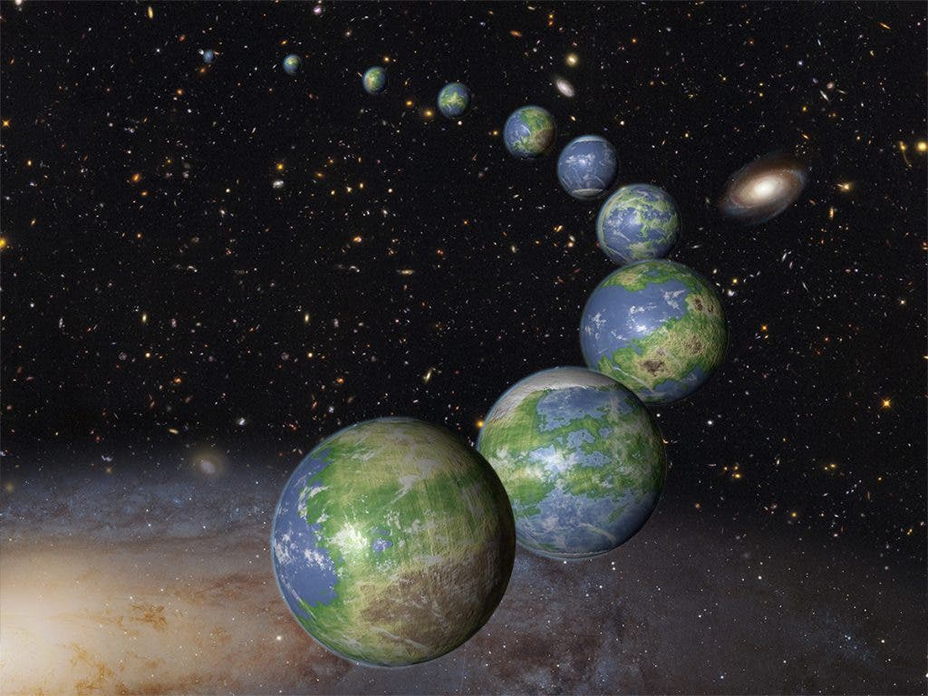 An artist's impression of innumerable Earth-like planets that have yet to be born over the next trillion years in the evolving universe. Image credits: NASA, ESA, and G. Bacon (STScI).