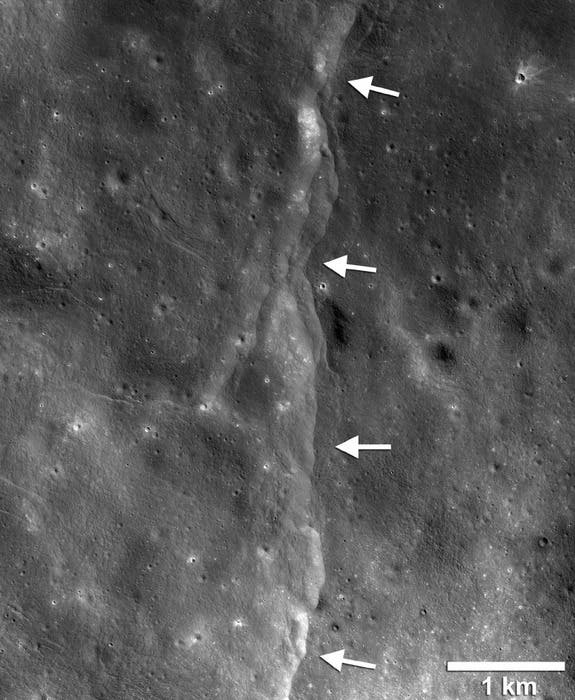 Lunar Reconnaissance Orbiter Camera images have revealed thousands of young, lobate thrust fault scarps on the moon. Image released Sept. 15, 2015.
Credit: NASA/LRO/Arizona State University/Smithsonian Institution