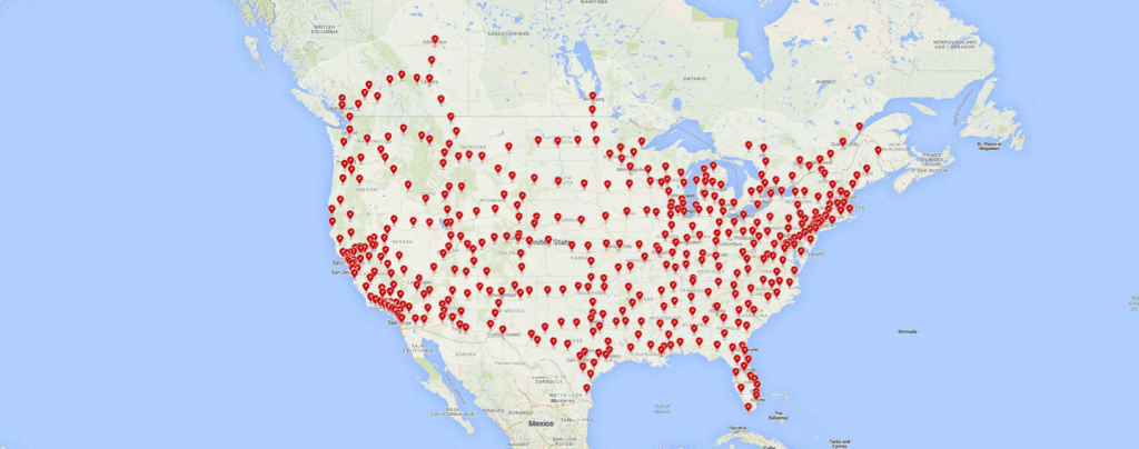 What the Tesla Supercharger station network will look like by the end of this year. Screencapture.