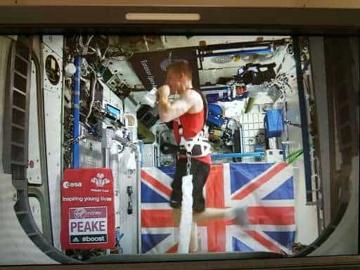 Tim Peake running the London Marathon aboard the ISS, as shown by the European Space Agency.