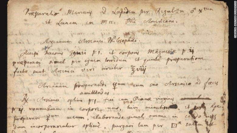 Newton's hand written copy of a manuscript that details how to make a key ingredient for the Philosopher's Stone. Credit: Chemistry Heritage Foundation