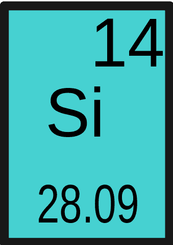 Silicon, as it appears in the chemical periodic table.