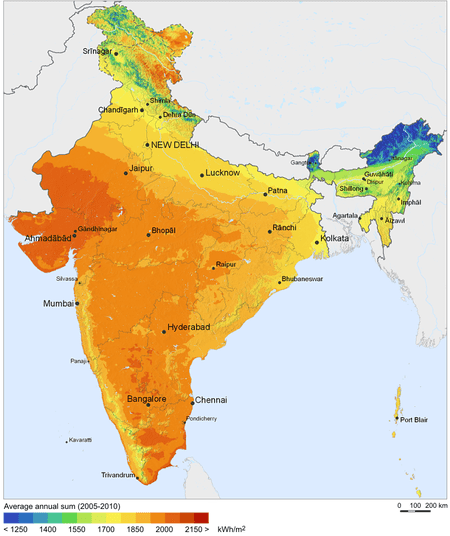 India's solar resource, via Wikipedia