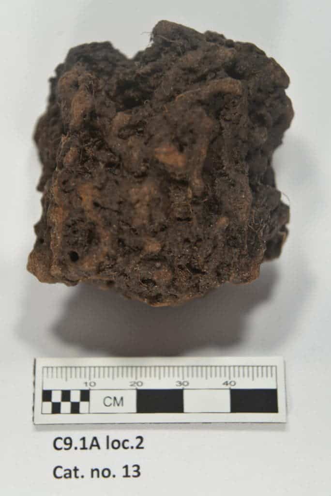  An iron bog recovered from the site. It undoubtedly suggests that iron was processed here. Photo: Greg Mumford