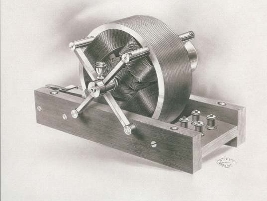 One of the original Tesla Electric Motors from 1888 which is today the main power of for industry and household appliances. Credit: Wkimedia Commons