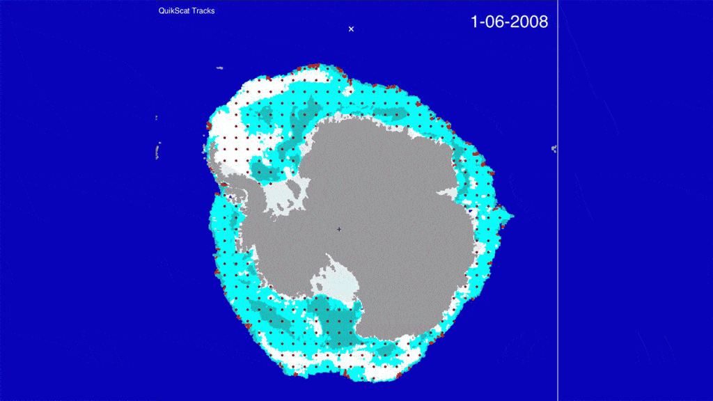 Antarctic sea ice movement June-Sept. 2008. Credit: NASA