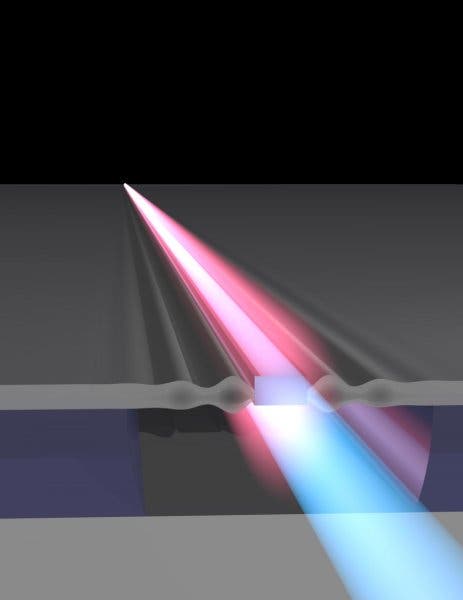 A Yale team has found a way to amplify the intensity of light waves on a silicon microchip using only sound.
Image credit: Yale University