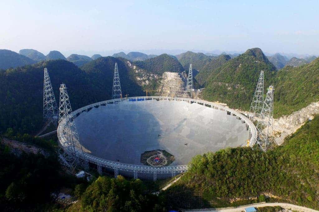 The 500 metre Aperture Spherical Telescope (FAST) nearing completion.
Image credits: NAOC