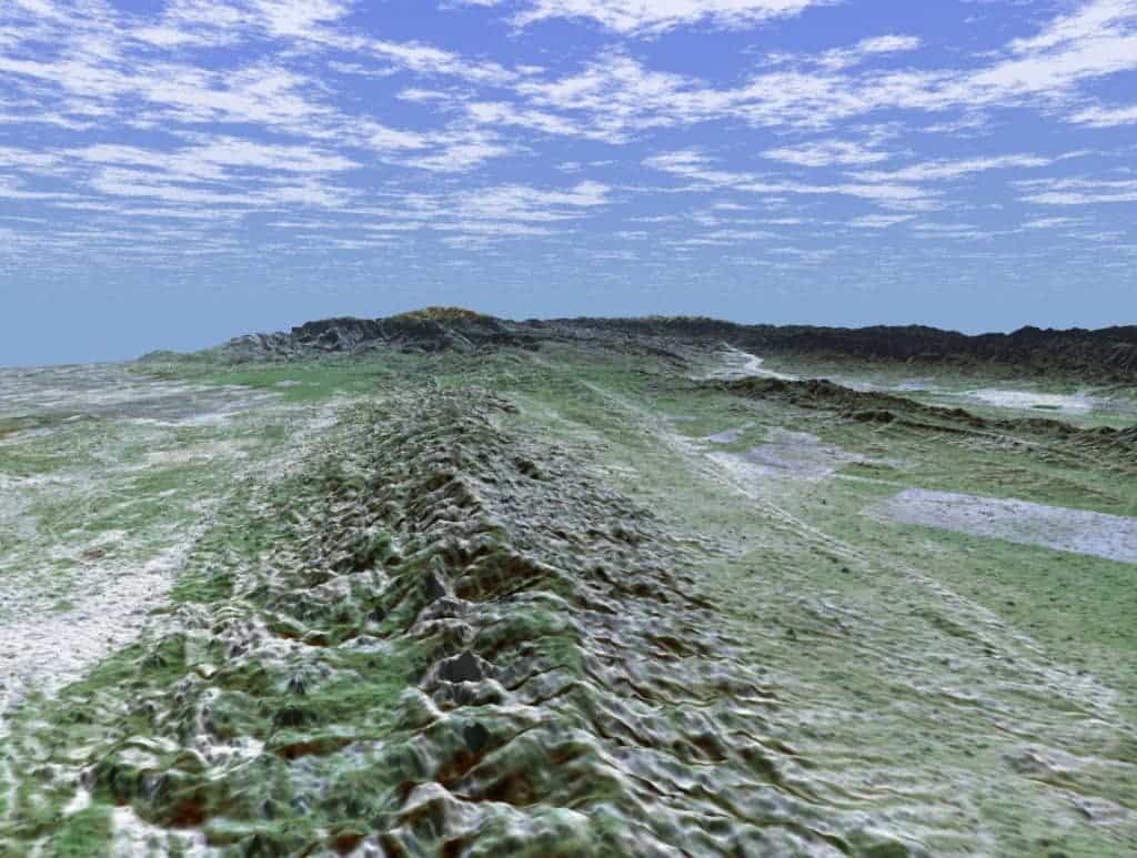 A 3-D perspective view of the San Andreas Fault that extends through California. Credit: Wikipedia