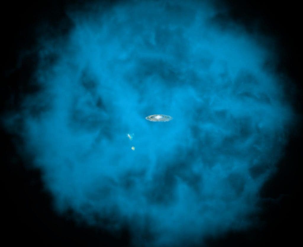 Illustration of the Milky Way's high temperature gaseous halo (seen in blue). Credit: NASA/CXC/M.Weiss/Ohio State/A Gupta et al.